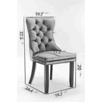 Silla de comedor de terciopelo negra/beige, juego de 2 – Respaldo alto, patas de madera maciza
