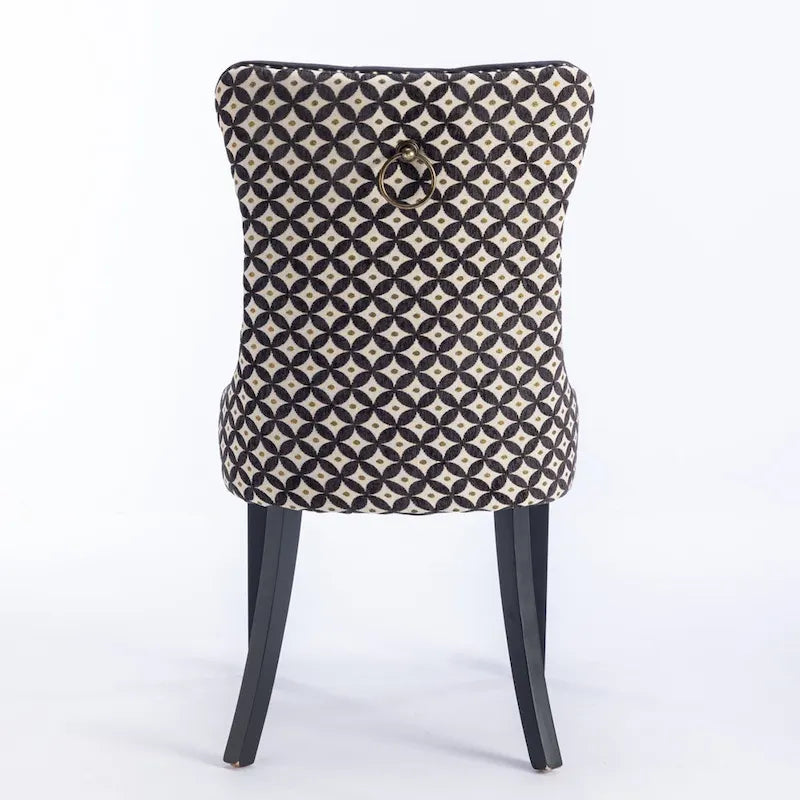 Silla de comedor de terciopelo negra/beige, juego de 2 – Respaldo alto, patas de madera maciza