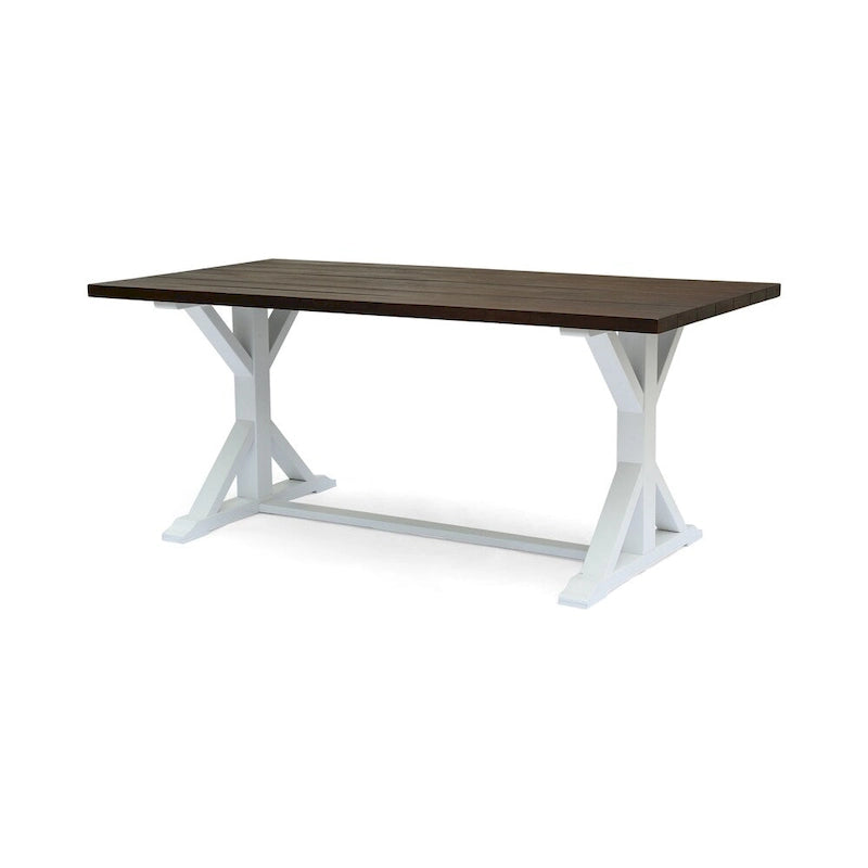Mesa de Comedor Estilo Granja Marrón Oscuro + Blanco, de Caballete