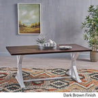 Mesa de Comedor Estilo Granja Marrón Oscuro + Blanco, de Caballete