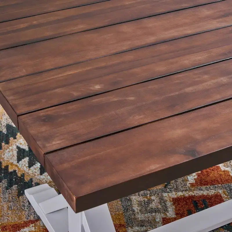 Mesa de Comedor Estilo Granja Marrón Oscuro + Blanco, de Caballete
