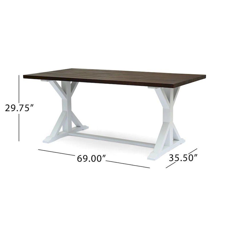 Mesa de Comedor Estilo Granja Marrón Oscuro + Blanco, de Caballete