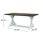 Mesa de Comedor Estilo Granja Marrón Oscuro + Blanco, de Caballete