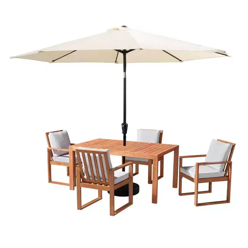 Alaterre Furniture 6pc Outdoor Patio Dining Set, Weston Table with 10' Auto Tilt Umbrella