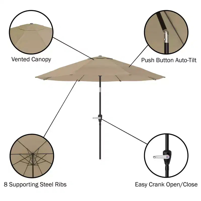 Alaterre Furniture 8pc Outdoor Patio Dining Set, Weston Table with 10' Auto Tilt Umbrella