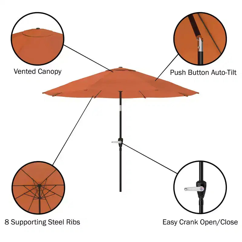 Alaterre Furniture 8pc Outdoor Patio Dining Set, Weston Table with 10' Auto Tilt Umbrella