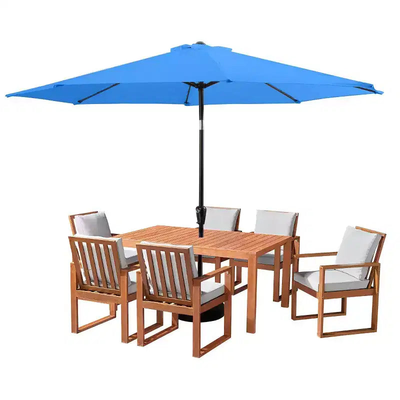 Alaterre Furniture 8pc Outdoor Patio Dining Set, Weston Table with 10' Auto Tilt Umbrella