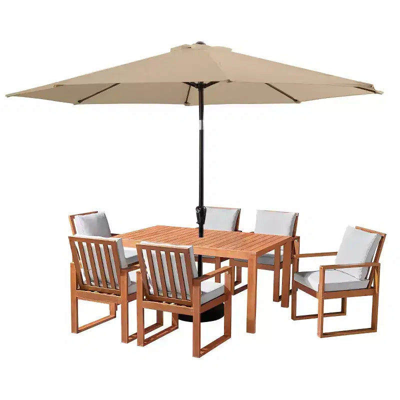 Alaterre Furniture 8pc Outdoor Patio Dining Set, Weston Table with 10' Auto Tilt Umbrella