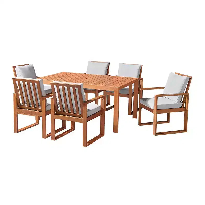 Alaterre Furniture 8pc Outdoor Patio Dining Set, Weston Table with 10' Rectangular Umbrella