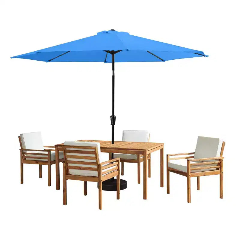 Alaterre Furniture 6pc Outdoor Patio Dining Set, Okemo Table with 10' Auto Tilt Umbrella