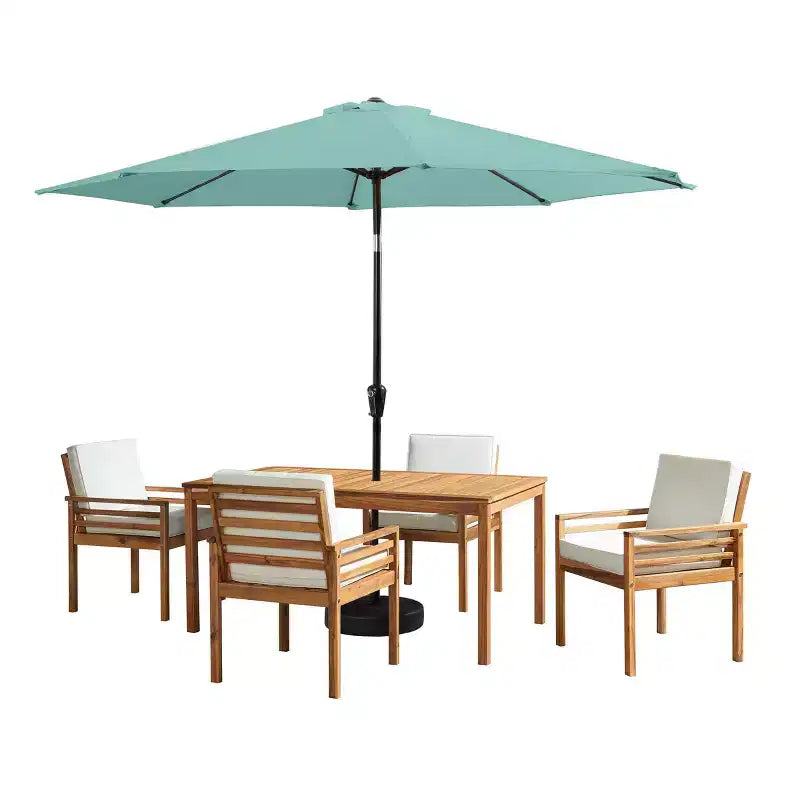 Alaterre Furniture 6pc Outdoor Patio Dining Set, Okemo Table with 10' Auto Tilt Umbrella