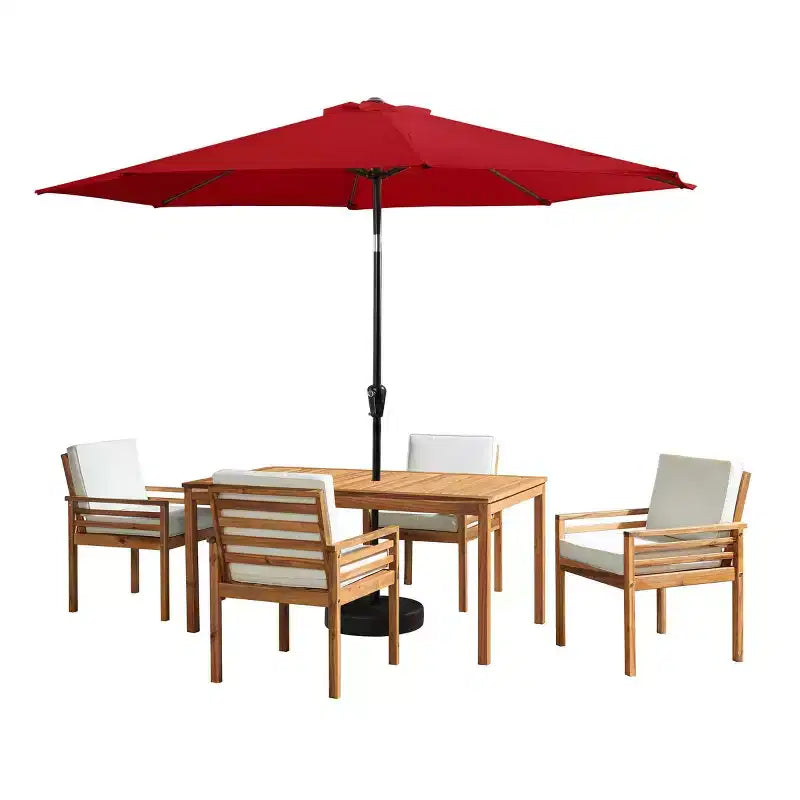 Alaterre Furniture 6pc Outdoor Patio Dining Set, Okemo Table with 10' Auto Tilt Umbrella