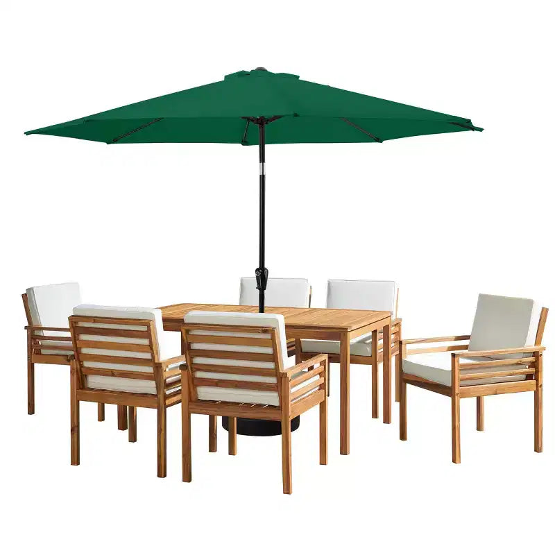 Alaterre Furniture 8pc Outdoor Patio Dining Set, Okemo Table with 10' Auto Tilt Umbrella