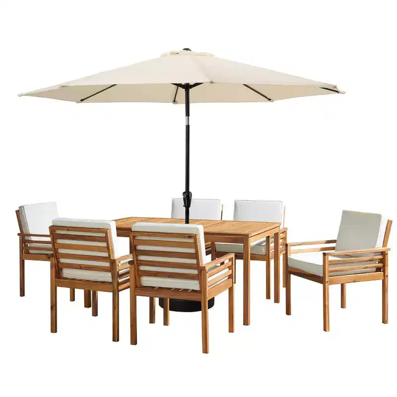 Alaterre Furniture 8pc Outdoor Patio Dining Set, Okemo Table with 10' Auto Tilt Umbrella
