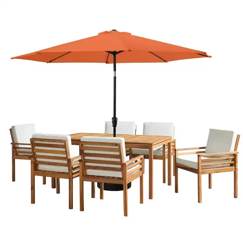 Alaterre Furniture 8pc Outdoor Patio Dining Set, Okemo Table with 10' Auto Tilt Umbrella