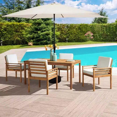 Alaterre Furniture 6pc Outdoor Patio Dining Set, Okemo Table with 10' Rectangular Umbrella