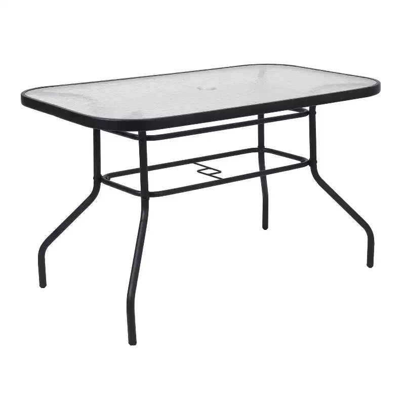 Emma and Oliver 5 Piece Outdoor Dining Set with Tempered Glass Top Patio Table and 4 Flex Comfort Textilene Stacking Chairs