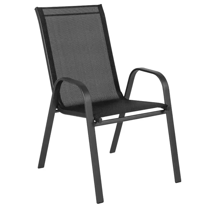Emma and Oliver 5 Piece Outdoor Dining Set with Tempered Glass Top Patio Table and 4 Flex Comfort Textilene Stacking Chairs