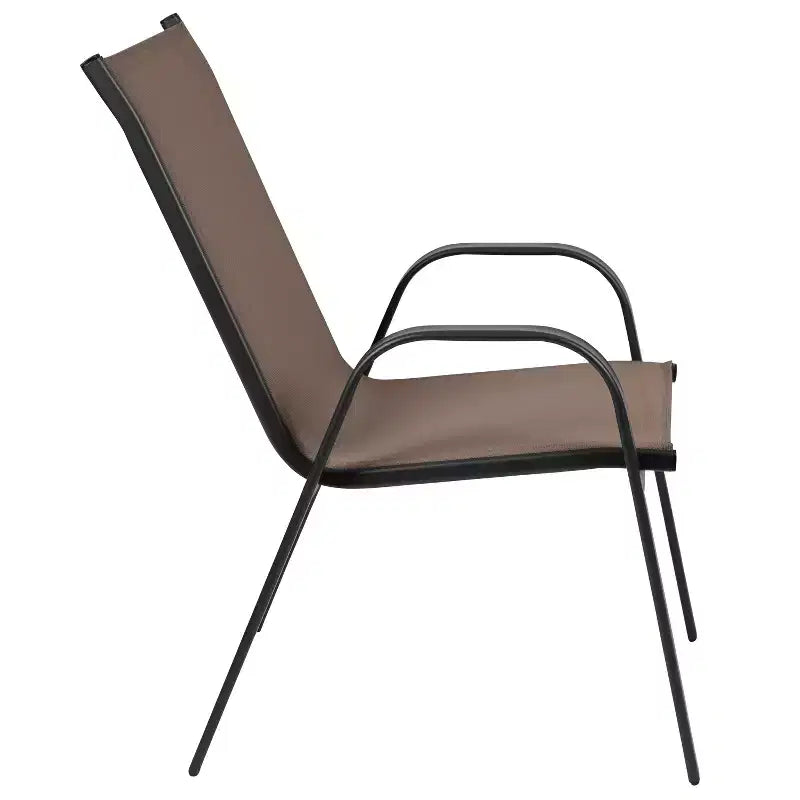 Emma and Oliver 5 Piece Outdoor Dining Set with Tempered Glass Top Patio Table and 4 Flex Comfort Textilene Stacking Chairs