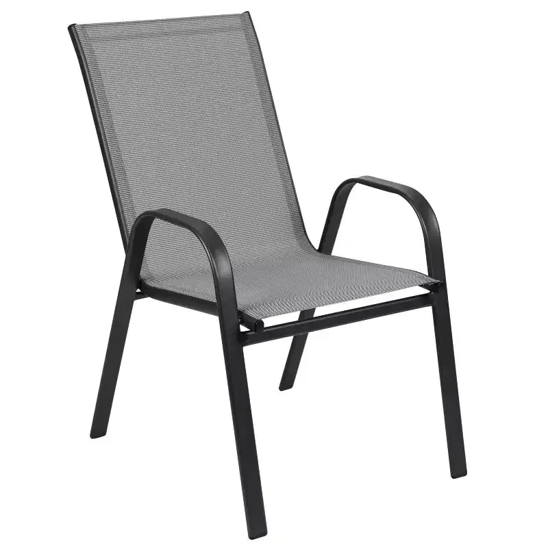 Emma and Oliver 5 Piece Outdoor Dining Set with Tempered Glass Top Patio Table and 4 Flex Comfort Textilene Stacking Chairs