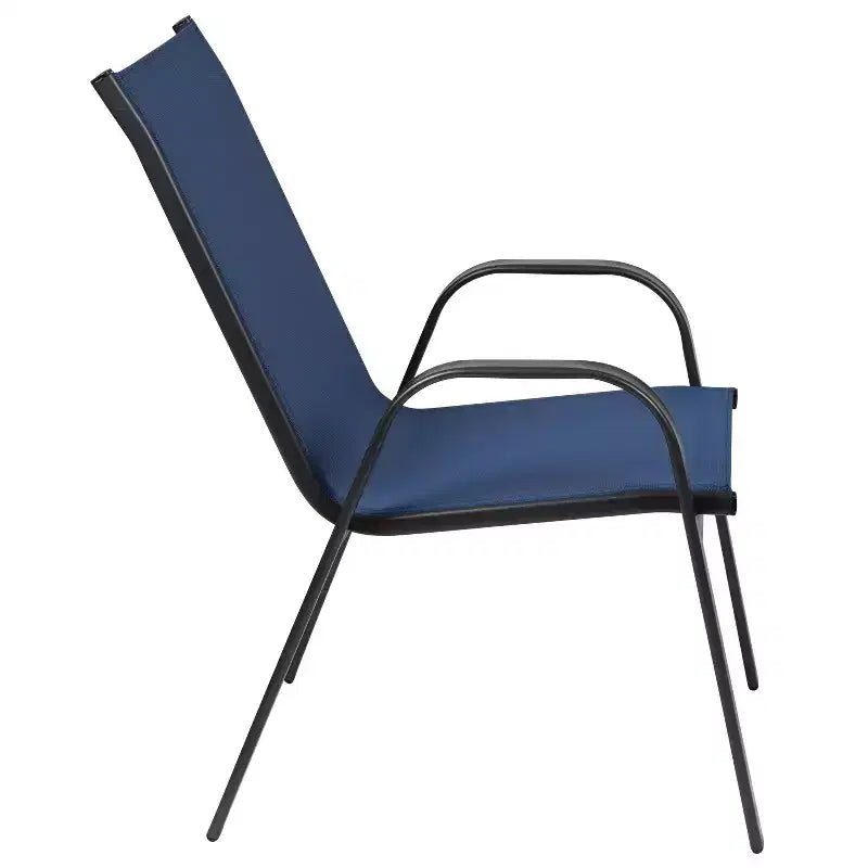 Emma and Oliver 5 Piece Outdoor Dining Set with Tempered Glass Top Patio Table and 4 Flex Comfort Textilene Stacking Chairs