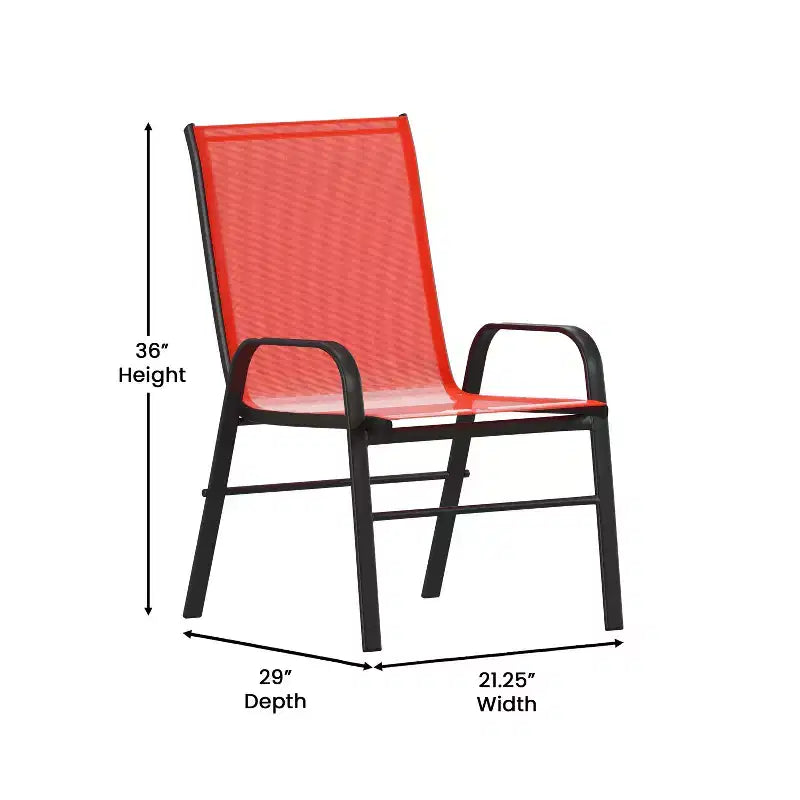 Emma and Oliver 5 Piece Outdoor Dining Set with Tempered Glass Top Patio Table and 4 Flex Comfort Textilene Stacking Chairs