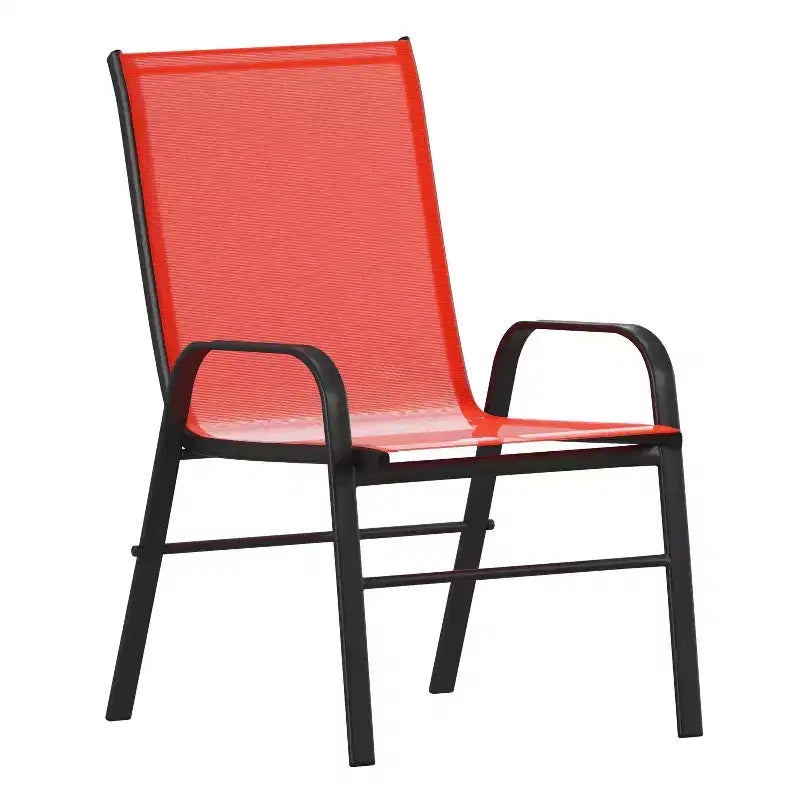 Emma and Oliver 5 Piece Outdoor Dining Set with Tempered Glass Top Patio Table and 4 Flex Comfort Textilene Stacking Chairs