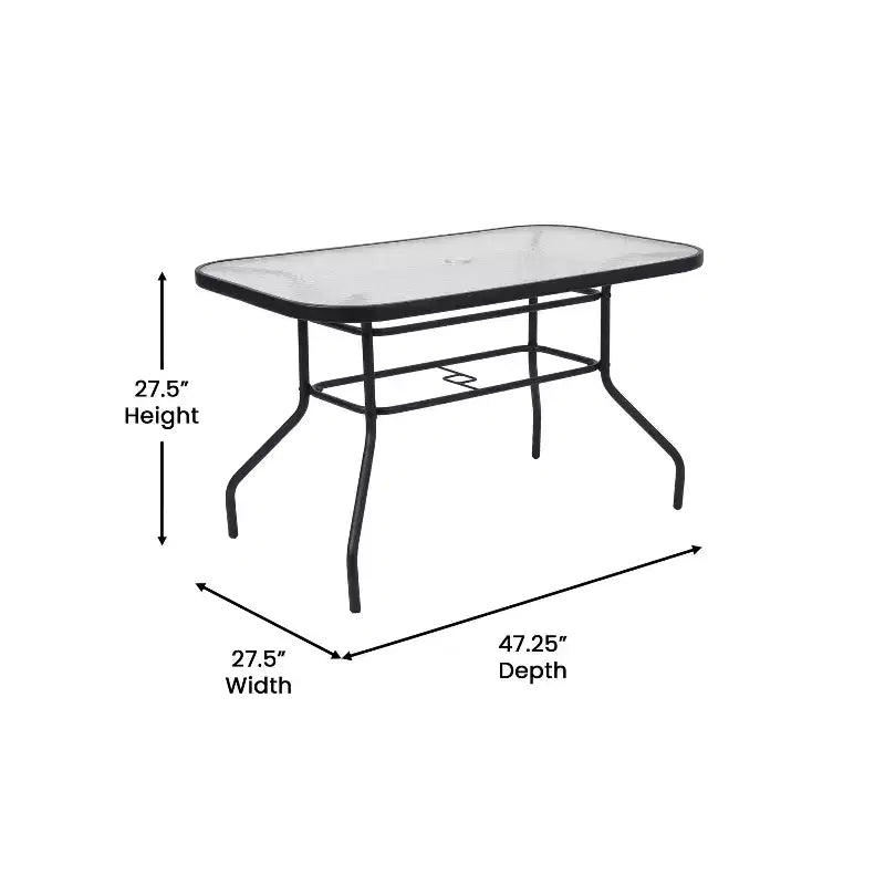 Emma and Oliver 5 Piece Outdoor Dining Set with Tempered Glass Top Patio Table and 4 Flex Comfort Textilene Stacking Chairs