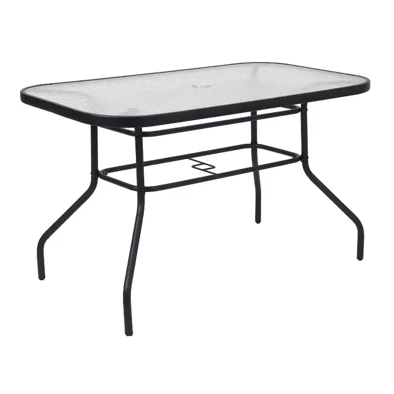 Emma and Oliver 5 Piece Outdoor Dining Set with Tempered Glass Top Patio Table and 4 Flex Comfort Textilene Stacking Chairs