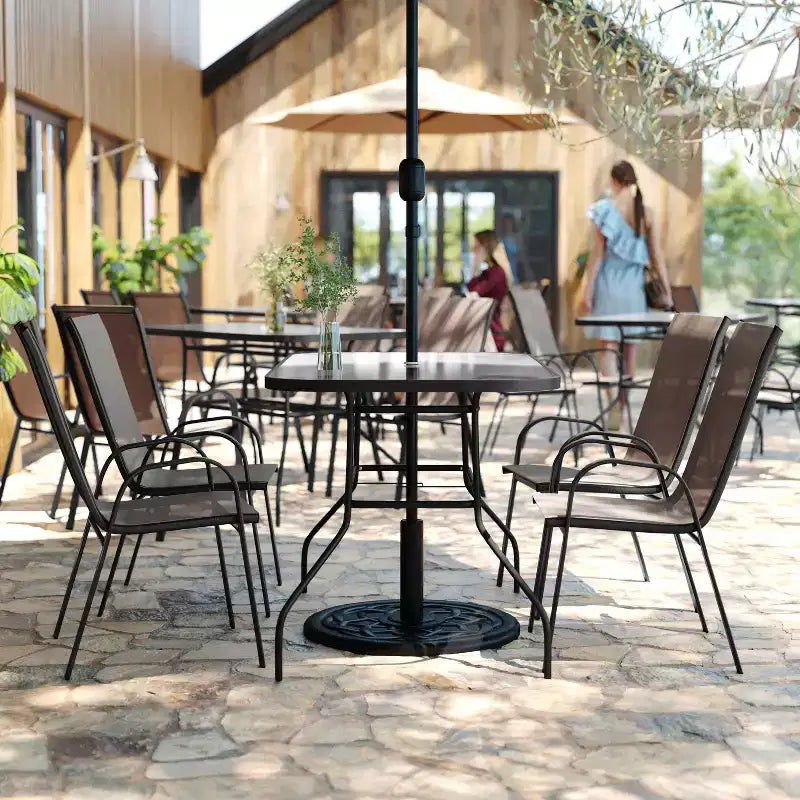 Flash Furniture Brazos 5 Piece Commercial Grade Patio Dining Set with Tempered Glass Patio Table and 4 Chairs with Flex Comfort Material Seats and Backs