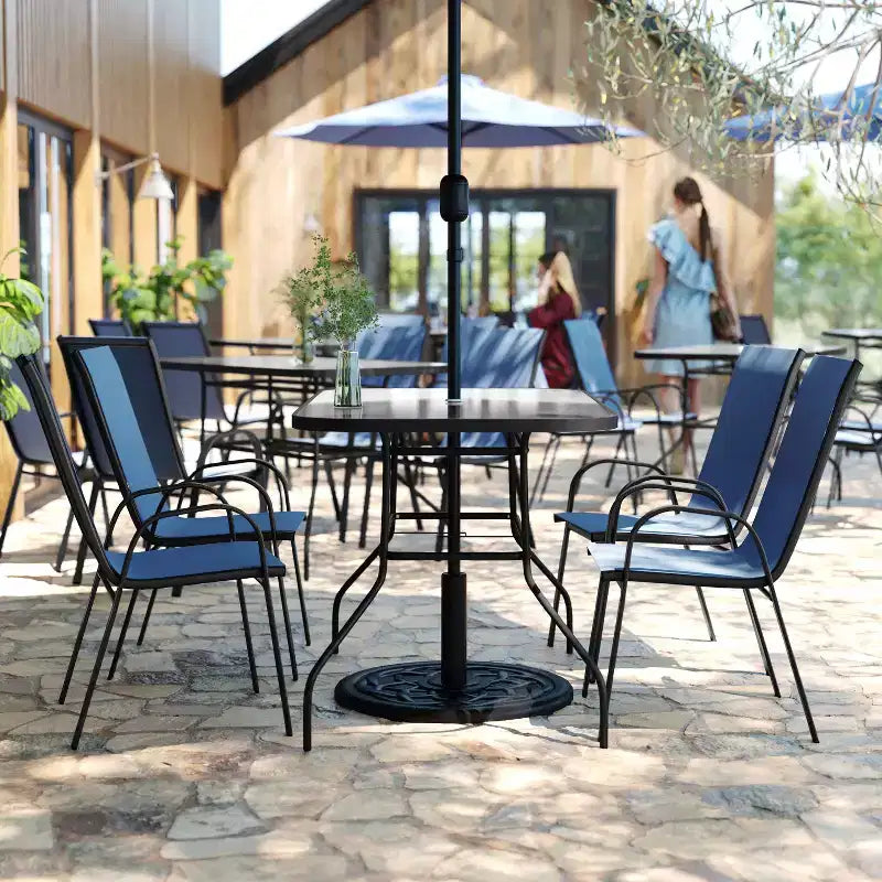 Flash Furniture Brazos 5 Piece Commercial Grade Patio Dining Set with Tempered Glass Patio Table and 4 Chairs with Flex Comfort Material Seats and Backs