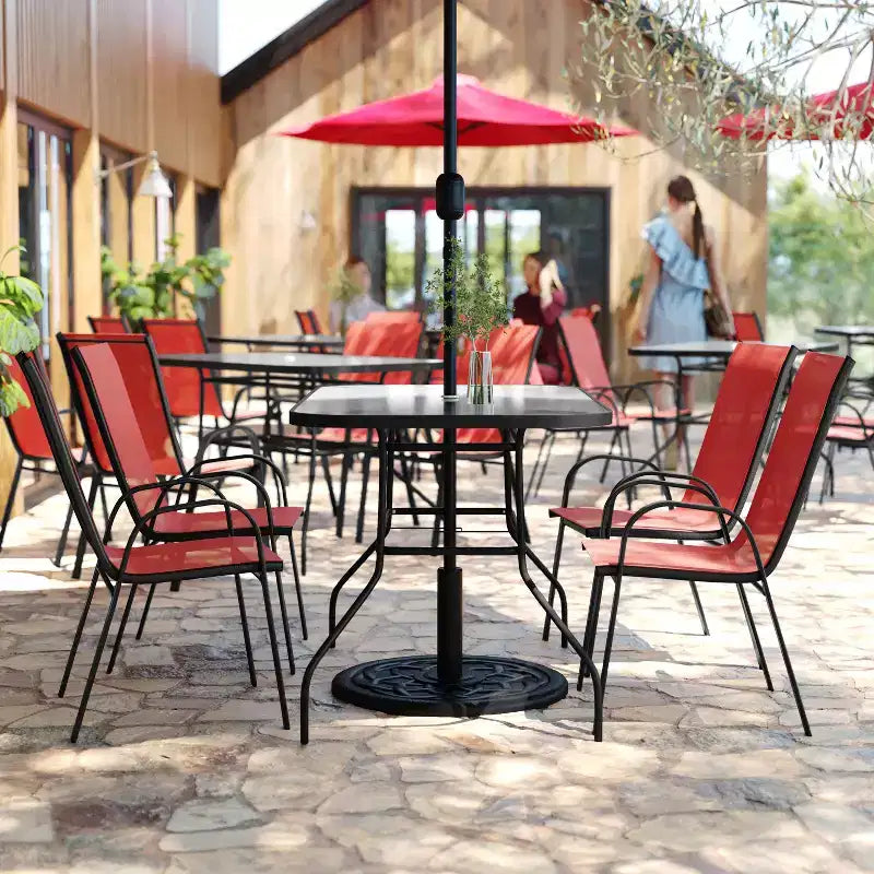 Flash Furniture Brazos 5 Piece Commercial Grade Patio Dining Set with Tempered Glass Patio Table and 4 Chairs with Flex Comfort Material Seats and Backs