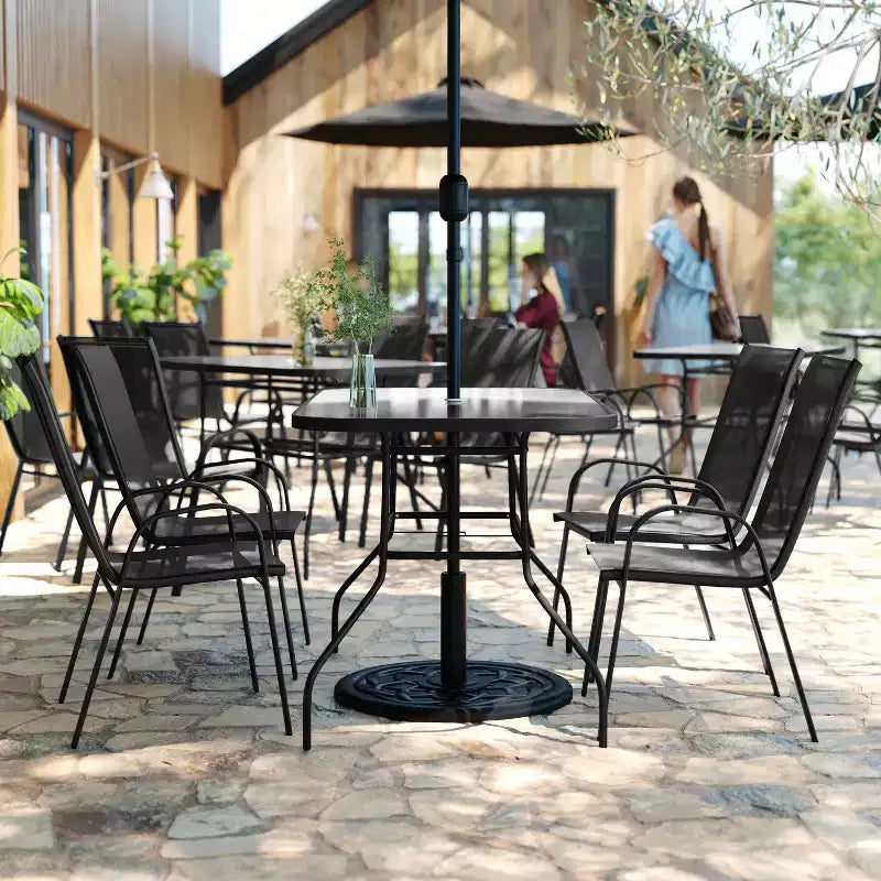 Flash Furniture Brazos 5 Piece Commercial Grade Patio Dining Set with Tempered Glass Patio Table and 4 Chairs with Flex Comfort Material Seats and Backs