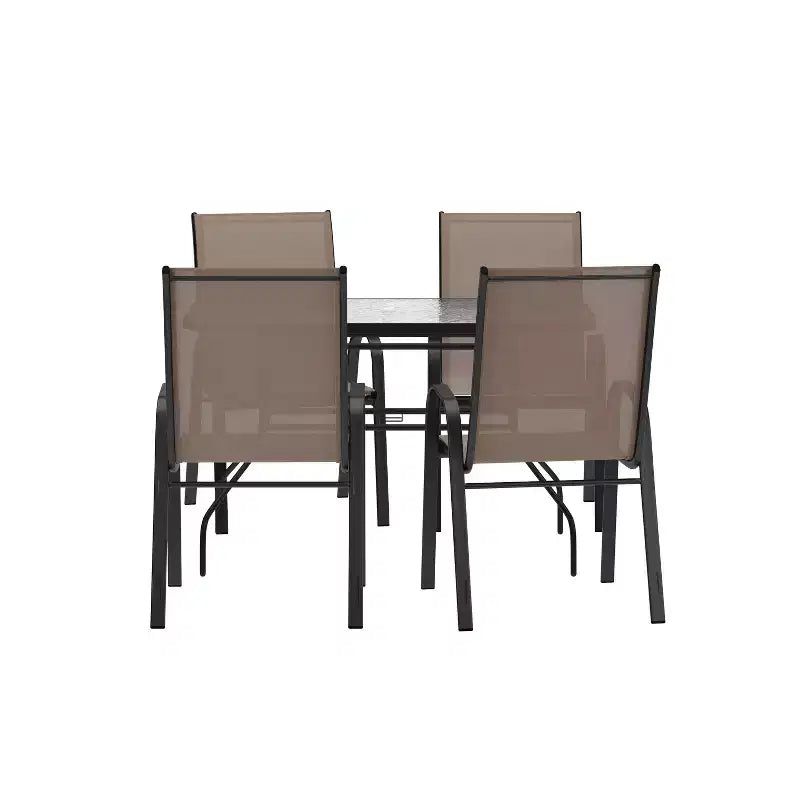 Flash Furniture Brazos 5 Piece Commercial Grade Patio Dining Set with Tempered Glass Patio Table and 4 Chairs with Flex Comfort Material Seats and Backs