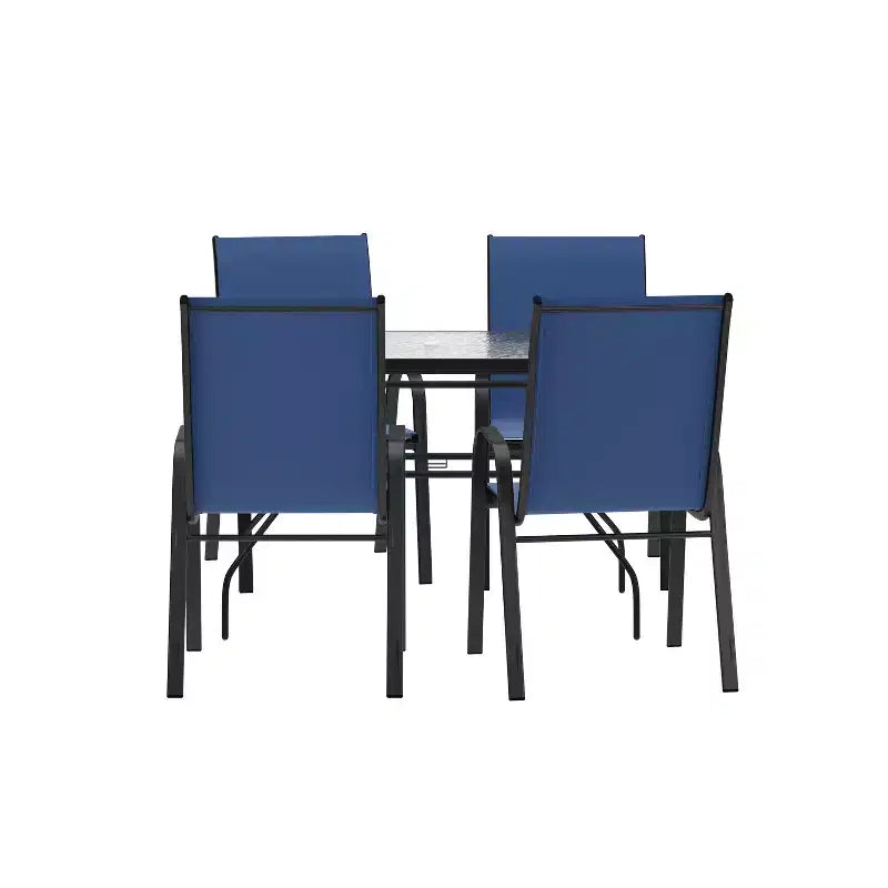 Flash Furniture Brazos 5 Piece Commercial Grade Patio Dining Set with Tempered Glass Patio Table and 4 Chairs with Flex Comfort Material Seats and Backs