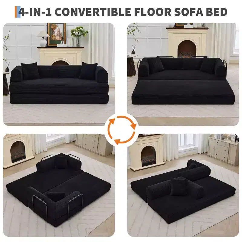 78.7 Boneless Corduroy 4-in-1 Sleeper Sofa Bed, Folding Floor Futon Loveseat with Pillows (No Assembly)