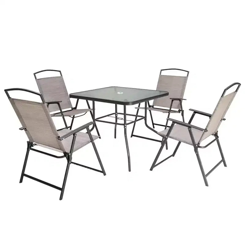 Ensemble de salle à manger d'extérieur 5 pièces Crestlive Products avec 4 chaises pliantes et une table, mobilier de jardin avec plateau en verre carré