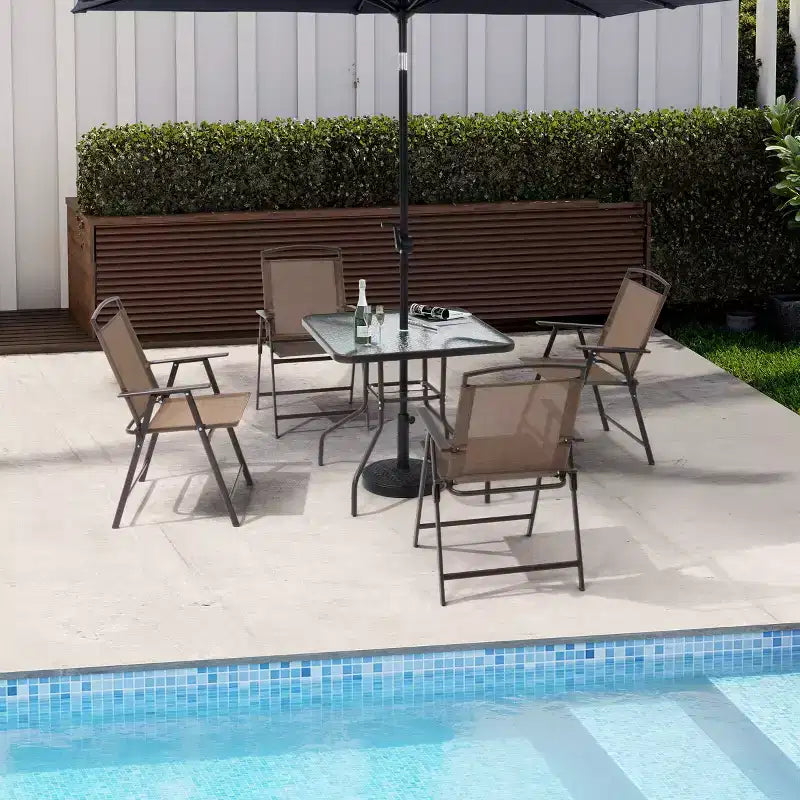 Ensemble de salle à manger d'extérieur 5 pièces Crestlive Products avec 4 chaises pliantes et une table, mobilier de jardin avec plateau en verre carré