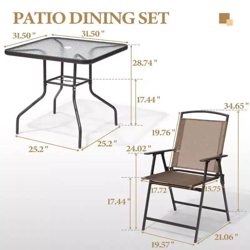 Ensemble de salle à manger d'extérieur 5 pièces Crestlive Products avec 4 chaises pliantes et une table, mobilier de jardin avec plateau en verre carré