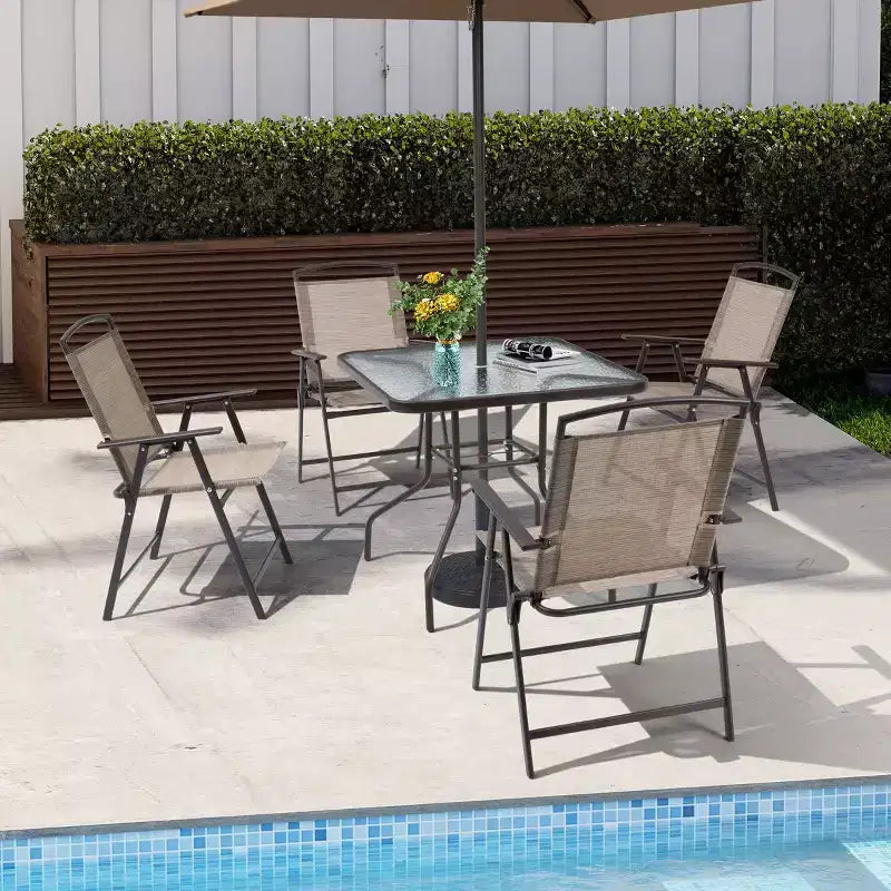 Ensemble de salle à manger d'extérieur 5 pièces Crestlive Products avec 4 chaises pliantes et une table, mobilier de jardin avec plateau en verre carré
