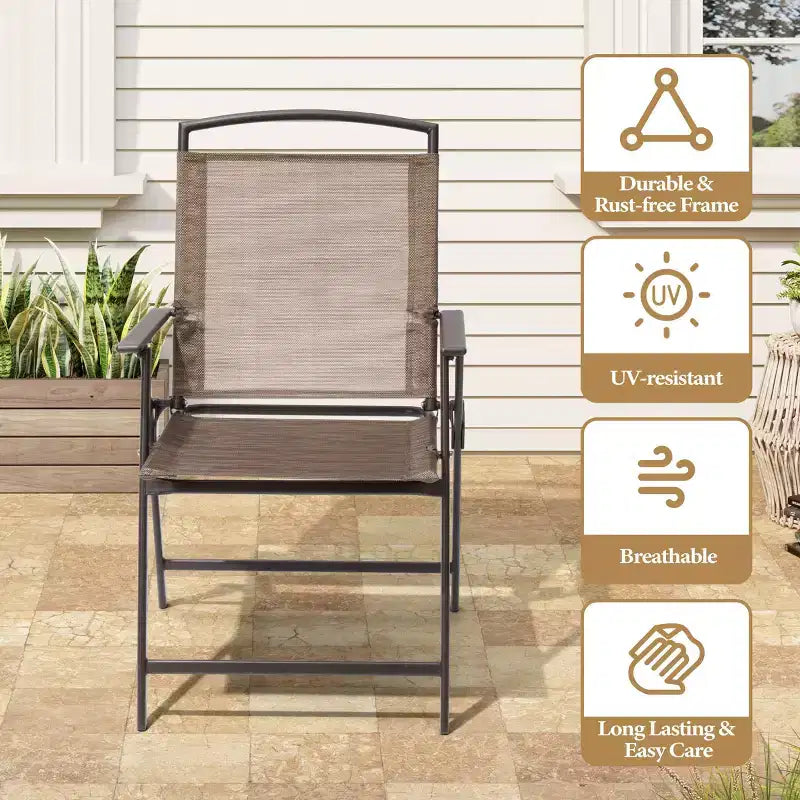Ensemble de salle à manger d'extérieur 5 pièces Crestlive Products avec 4 chaises pliantes et une table, mobilier de jardin avec plateau en verre carré