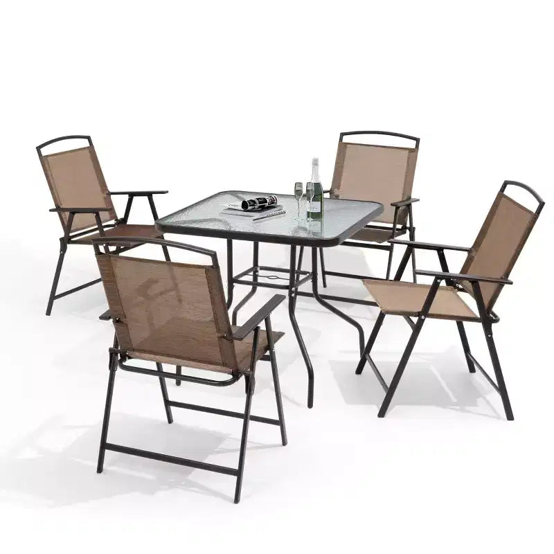 Ensemble de salle à manger d'extérieur 5 pièces Crestlive Products avec 4 chaises pliantes et une table, mobilier de jardin avec plateau en verre carré