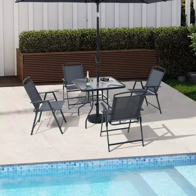 Ensemble de salle à manger d'extérieur 5 pièces Crestlive Products avec 4 chaises pliantes et une table, mobilier de jardin avec plateau en verre carré