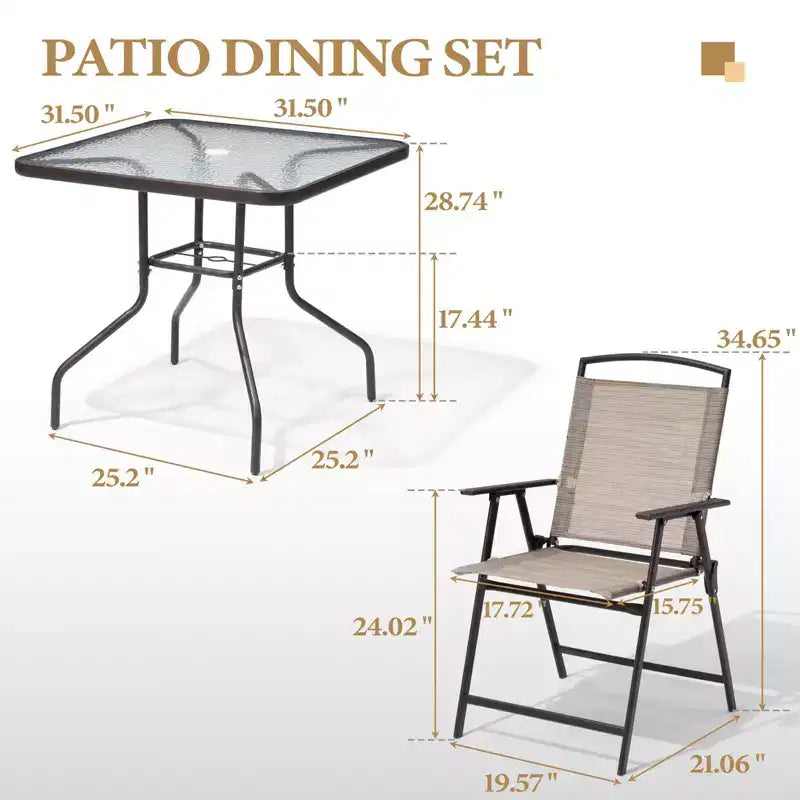 Ensemble de salle à manger d'extérieur 5 pièces Crestlive Products avec 4 chaises pliantes et une table, mobilier de jardin avec plateau en verre carré