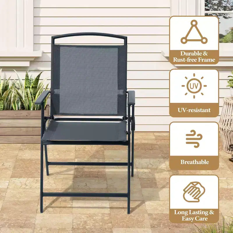 Ensemble de salle à manger d'extérieur 5 pièces Crestlive Products avec 4 chaises pliantes et une table, mobilier de jardin avec plateau en verre carré