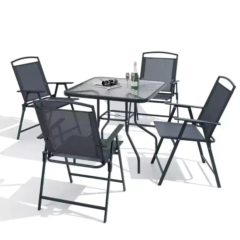 Ensemble de salle à manger d'extérieur 5 pièces Crestlive Products avec 4 chaises pliantes et une table, mobilier de jardin avec plateau en verre carré