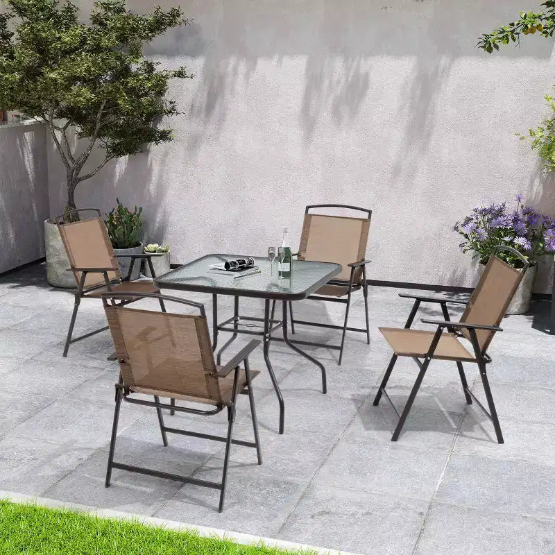 Crestlive Products 5 Piece Patio Dining Set with 4 Folding Chairs and Table Outdoor Dining Furniture with Square Glass Tabletop