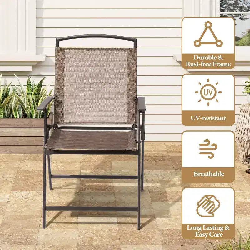 Crestlive Products 6 PCS Patio Dinning Set 4 Folding Chairs Square Tempered Glass Table and Umbrella Set