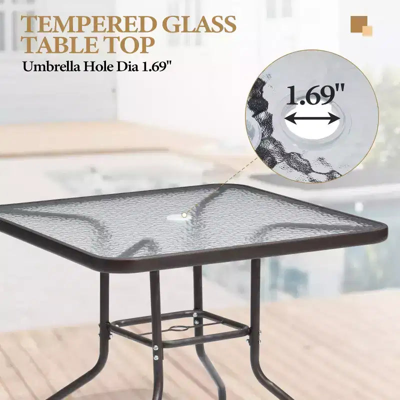Crestlive Products 6 PCS Patio Dinning Set 4 Folding Chairs Square Tempered Glass Table and Umbrella Set