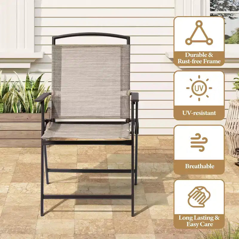 Crestlive Products 6 PCS Patio Dinning Set 4 Folding Chairs Square Tempered Glass Table and Umbrella Set